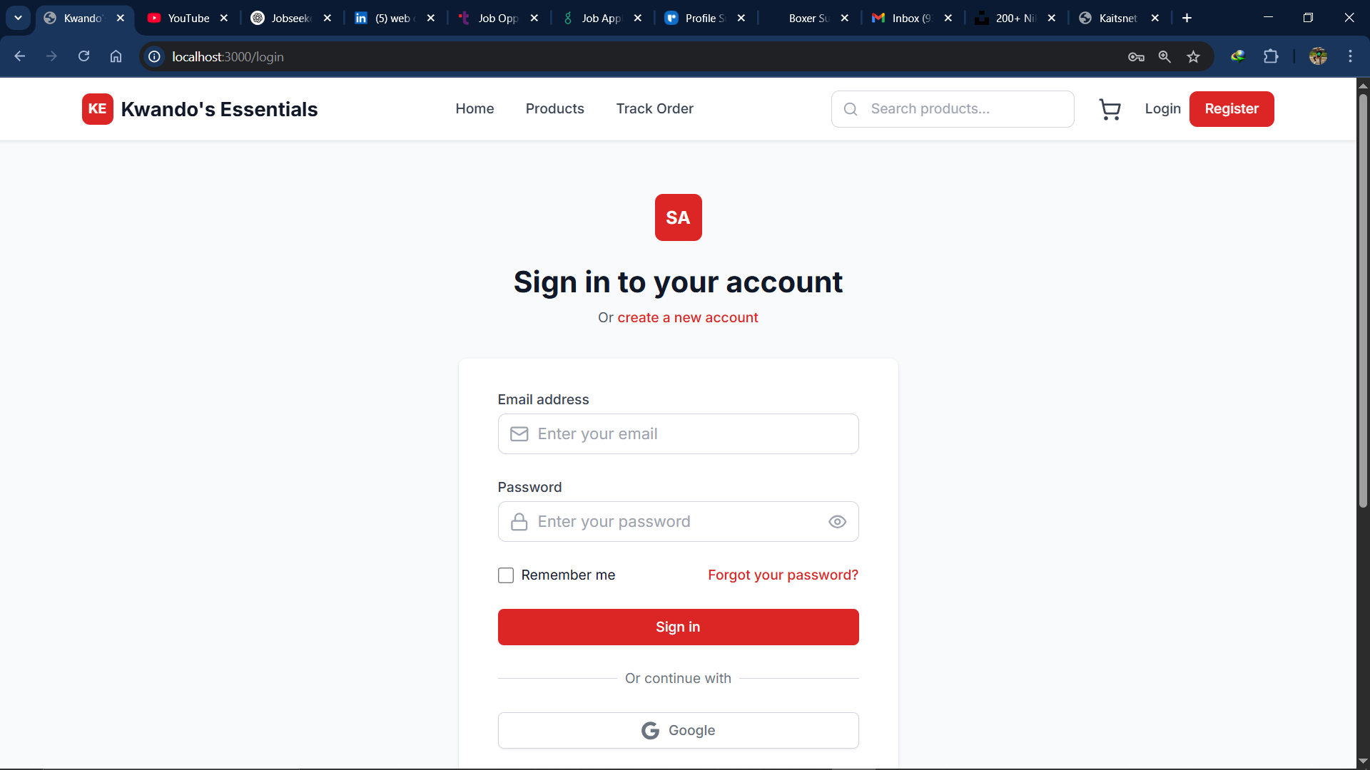 Ecommerce Login Page